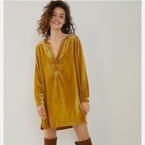 Anthropologie Mustard yellow velvet tunic dress
